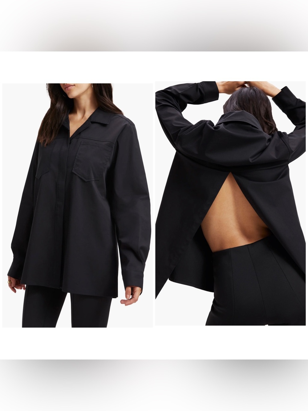 Good American Slit Back Poplin Button Up Shirt Black Size 2 (Medium)